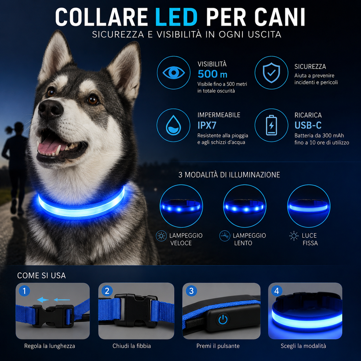 collare led cane