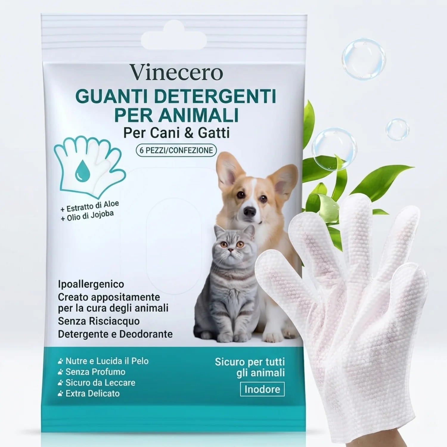 Guanti Detergenti Senza Risciacquo per Cani e Gatti