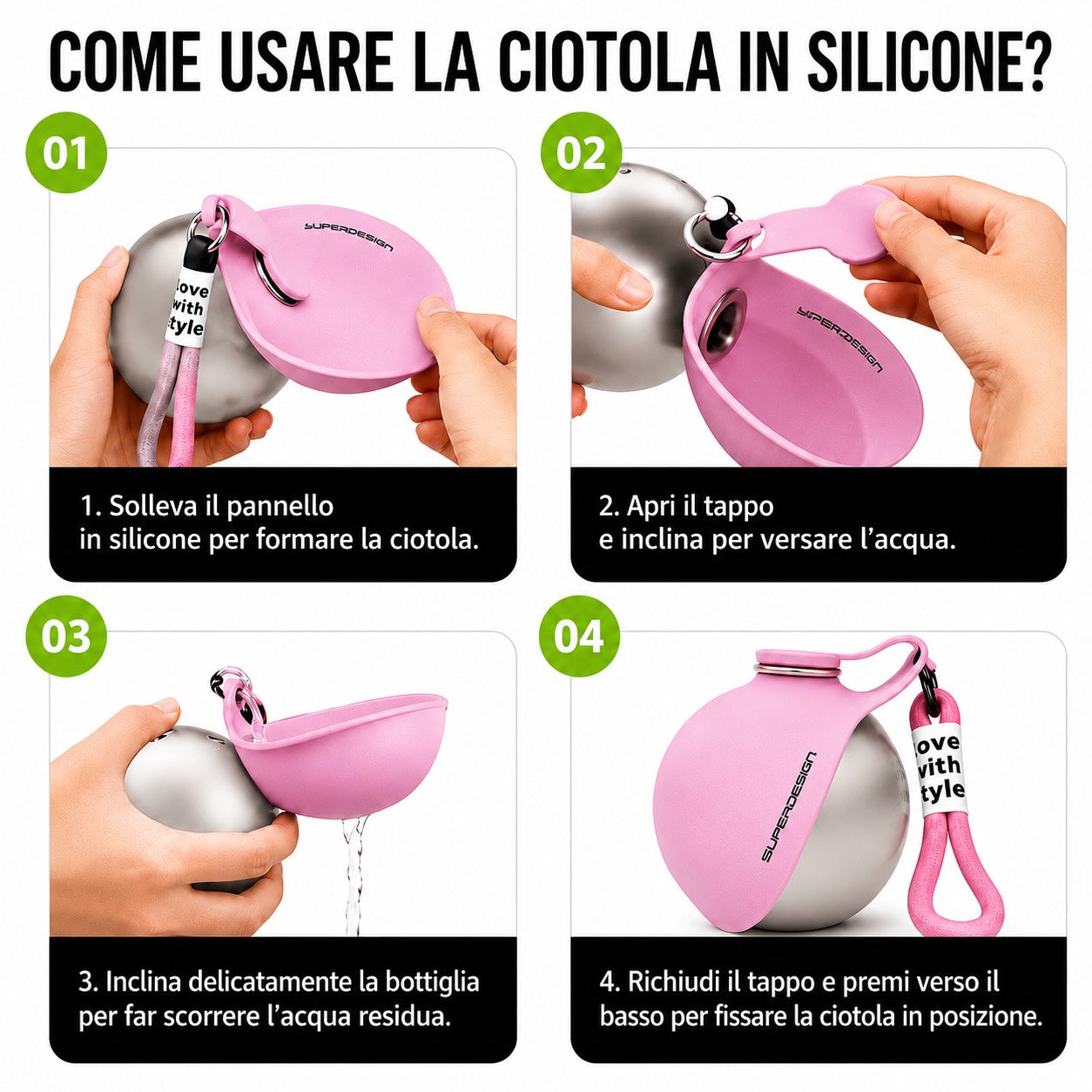 borraccia cani portatile 2 in 1